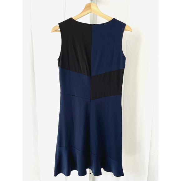 NWT ANDRIA LIEU S Farrah Tank Dress Sleeveless Flutter Hem Colorblock Blue Black - Picture 2 of 5